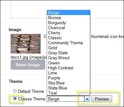 5. To change the blog colour scheme, click on the Choose Theme option and then selection from the list of
