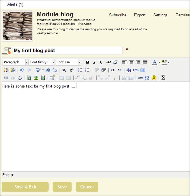 This will open a new window where you can add your blog post message