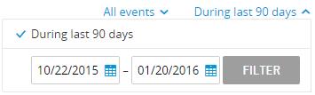 Events can be filtered by Event type and date