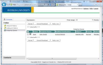 The XMediusFAX Web interface has a feature which allows you to keep track of the status or progress of your sent faxes.
