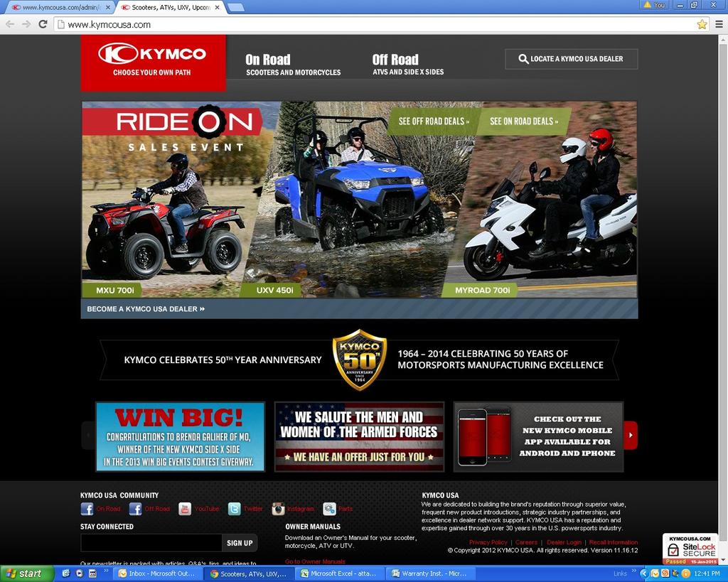 Go to www.kymcousa.com and select Dealer Login in the lower right hand corner of the page.