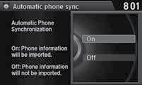 select On for Automatic Phone Sync. Using voice commands 1.