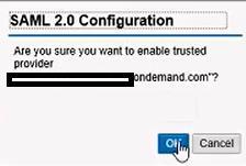 Click on OK Figure 58 Confirming the enablement of our SAML 2.