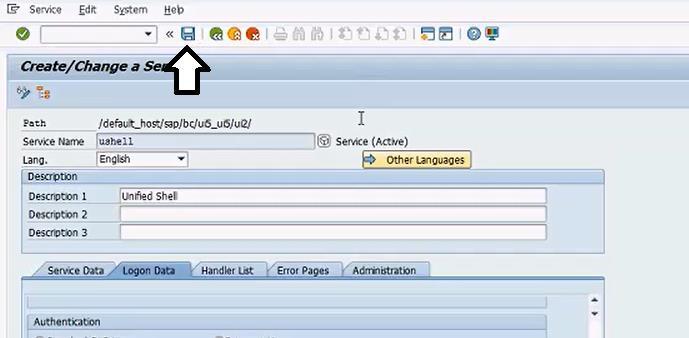 h. Click on Save Figure 70 Saving the configuration of the USHELL Configuring IDP to support Login Name By default, when
