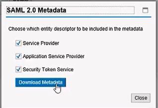 5. Click on Download Metadata Figure 90 Downloading Metadata for SAML2 for the Web Dispatcher 6.