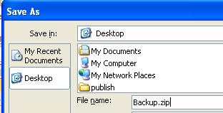 Backing up database Databases can be backed up pressing the backup button (you need to be connected to the database first), and selecting the backup file name (.zip).