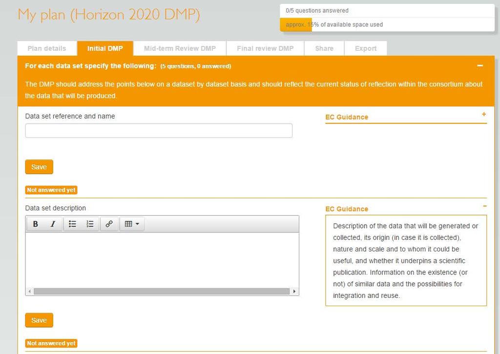 Support (DMPonline) DCC tool for creating Data Management