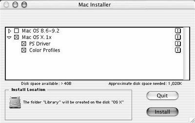 Macintosh Install: Software OS X.v1.1 and higher Install the Driver Note: Be sure to switch off antivirus software before installing a printer driver. Turn on the printer, then turn on the computer.