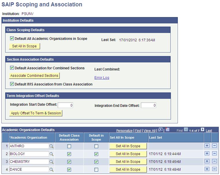 Setting Up SAIP Chapter 3 Setting Default SAIP Scoping and Association Values Access the SAIP Scoping and Association page (Set Up SACR, Product Related, SA Integration Pack, Scoping/Association