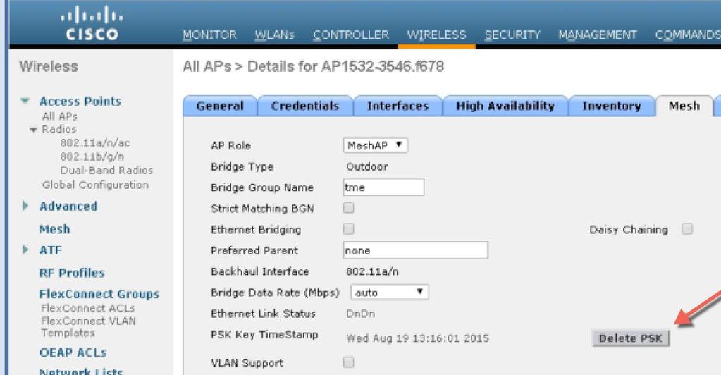 Feature Configuration Step-by-Step Step 6 If MAP accidently connected to the wrong network and obtained Key from there, admin has an option to delete that wrong PSK key.