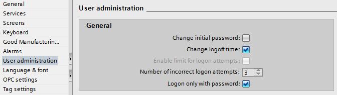 2.4.2 Adding user statically in the TIA Engineering Table 2-6 1. Open the Runtime settings. 2. Select the Logon only with password" function in the Runtime settings of the user administration.