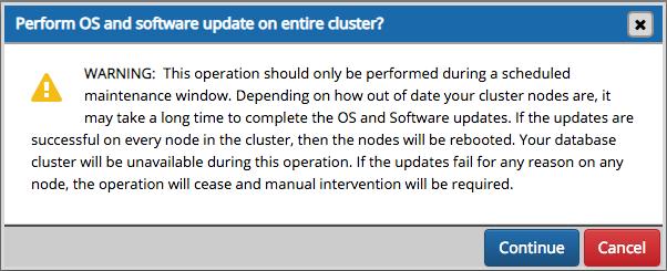 2.4.2.5 Upgrading a Cluster You can use the Upgrade OS/Software option to invoke a yum update command on each node of your cluster, updating any installed packages to the most recent version
