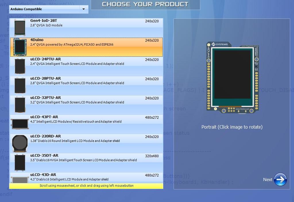5. Choose Your Arduino Compatible Environment When choosing a 4D Systems product, you can see that there is a product
