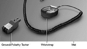 You will need the following materials to set up an ESD-safe workstation: Conductive workbench mat Wriststrap, with 1 megohm resistor and ground cord Wire lead with alligator clips Ground/polarity
