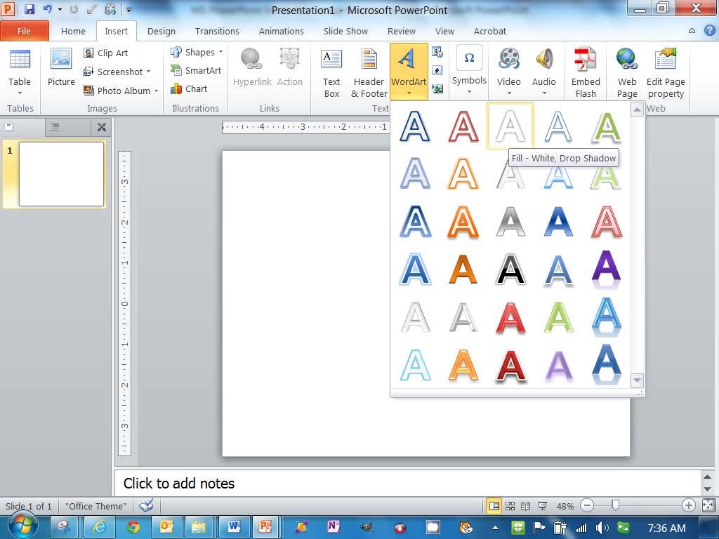 2. Click on the Insert tab and click on the WordArt tool icon.