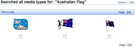 6) Click in the search box at the top of the page and enter Australian Flag. Click Go to begin the search. In a moment, the clip art images that match your criteria will be displayed.