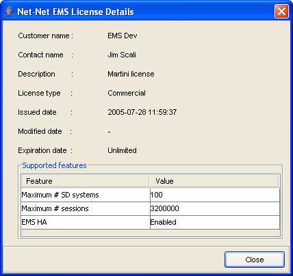 Viewing Net-Net EMS License Information This section explains how to view the Net-Net EMS license information. To view license information: 1. From the Tools menu, choose View license.
