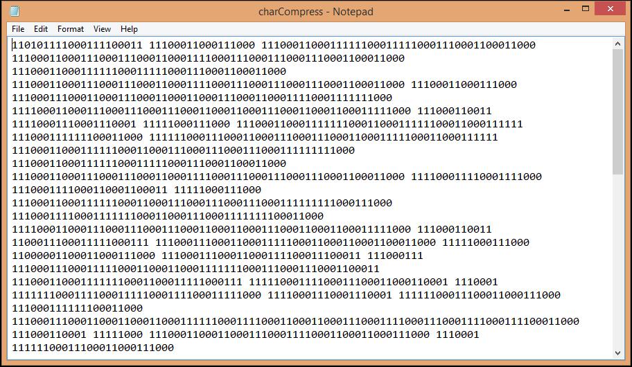 bit values. The character with highest frequency is assigned the lowest bit value. The index table (Table 4) created for the text file File1.txt is given below.