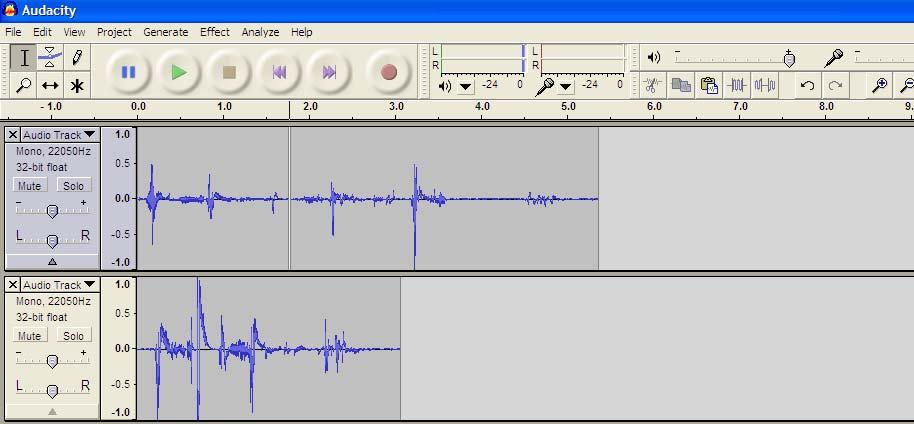 Fig 9 2. Then go to the Edit menu on the menu bar and select the Split option. This creates a small gap in the recording as shown in Fig 10. Fig 10 3.