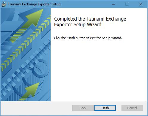 5. In the Completed Tzunami Exchange Exporter Setup Wizard, click Finish.