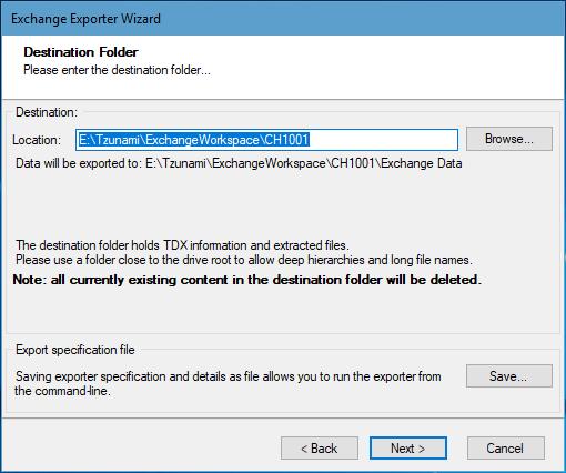 6. Click Next. The Destination Folder screen appears. Figure 2-6: Destination Folder Screen 7. Specify where to export the files and generated TDX information.