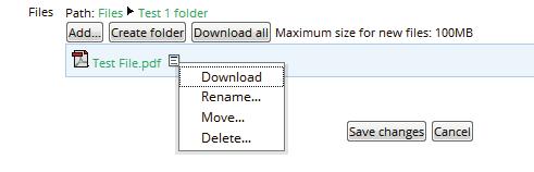 cont. Click OK button To manage folders Click on the folder name Select either Zip, Rename, Move or Delete To add (upload) a file Navigate to the folder you wish to save the file Click Add button