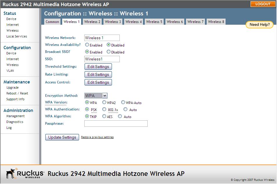 Configuring the Access Point Configuring WLAN Settings 6. Click Go back to Wireless Configuration to reopen the previous page. Figure 27. WPA settings Customizing 802.