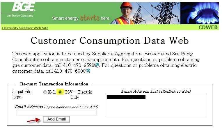 Click in the Request Confirmation box Select Create Request Create Request - CSV Output File Option The CSV option is only intended for electric consumption requests.