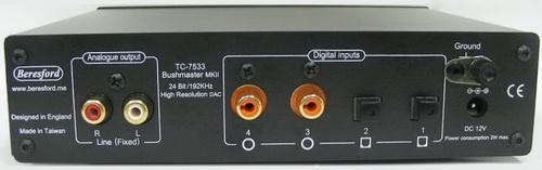 Rear Panel Digital Inputs Four digital inputs, selected from the front-panel toggle switches. The Bushmaster will not decode DSD, AC3, DTS, or ADAT signals. 176.4kHz sampling rate is not supported.