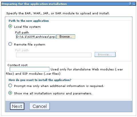 Process Commander Version 6.3 SP1 3. Complete this form as follows: Click the Browse button and navigate to select prpc_j2ee14_ws.ear from your Process Commander software distribution.