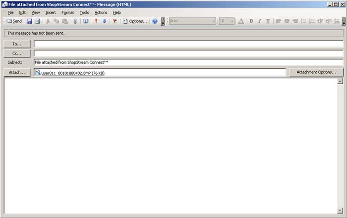 Operation Using the Toolbar Buttons Figure 4-3 Sample E-mail window 4. Enter the recipient s E-mail address, the subject of the message and any message text. 5.