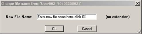 Operation Using the Menu Bar Buttons 4. Type in the new name for the file. 5. Click OK to close the window. Figure 4-4 Sample New File Name Window 4.4.5 Copy To The Copy To function creates a duplicate of the selected file or files on either the PC or the handheld tool.