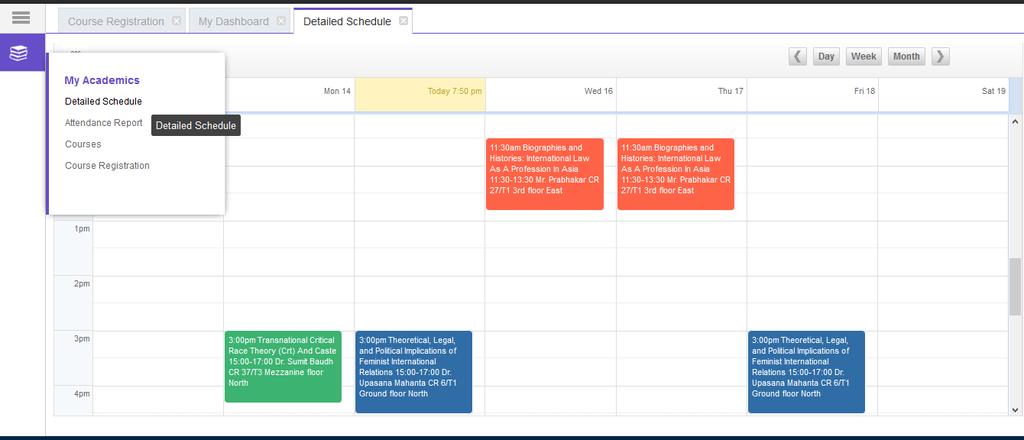 Calendar Dashlet To view your class schedule, click on the small