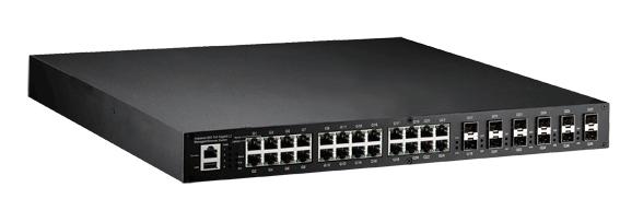 INDUSTRIAL ETHERNET RACKMOUNT SWITCH Industrial 28G Full Gigabit Managed Ethernet Switch JetNet 6528Gf The JetNet 6528Gf series is a 19-inch Full Gigabit Layer 2+ Industrial switch and is specially