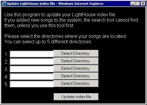4. Updating the Search Index File After you have added new songs, you must update the Search Index File. The Search Index File is the file that makes the Search button ( ) work.