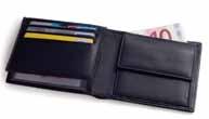 40 77039 Leather wallet Black leather wallet with compartment for cards and coins.