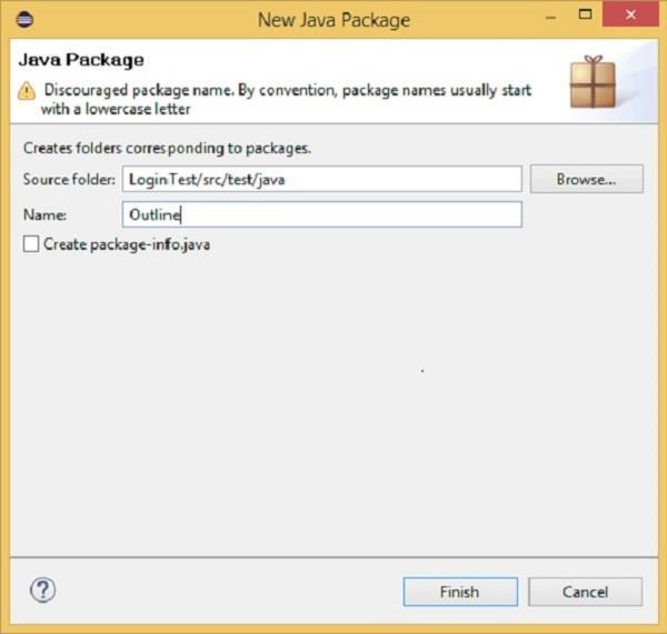 Step 3 Create a feature file named outline.feature Select and right-click on the package outline. Click on New file. Give the file name such as outline.