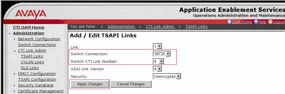The switch CTI Link Number should match the number configured in the cti-link form in Section 3.3. Click the Apply Changes button. Default values may be used in the remaining fields. 4.3. Configure the CTI Users The steps in this section describe the configuration of a CTI user.