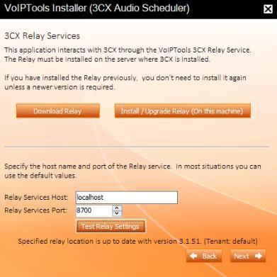 3. Click Test Relay Settings to confirm 3CX Audio Scheduler can communicate with the Relay services running on the 3CX server. Figure 2: Test VoIP 3CX Relay settings 4.