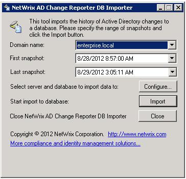 Procedure 11. To import audit data 1. Navigate to Start All Programs NetWrix Group Policy Change Reporter Advanced Tools and select DB Importer.