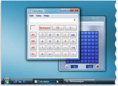 Notice how the taskbar button for Minesweeper appears pressed in.