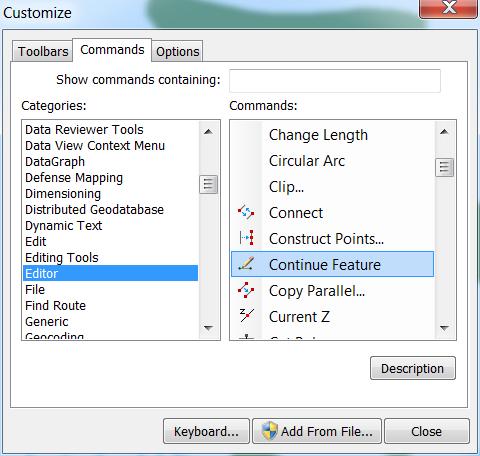Continue feature is available in all software versions from ArcGIS 10 Service Pack 2 onwards, but must be added to a toolbar from the