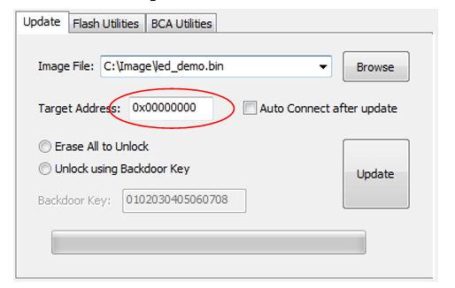 User interface Update tab page Figure 18. Target address The value can be any valid memory address supported by the MCU bootloader.