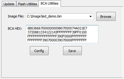 User interface BCA utilities tab page 4.4.1 Image file combo box See Section 4.2.1, "Image file combo box". 4.4.2 Browse button See Section 4.2.2, "Browse button". 4.4.3 BCA hex textbox The BCA hex textbox contains the BCA hex digits.