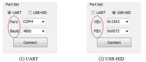 User interface Main window Figure 4. Port Set 4.1.1.1 Peripheral selection radio button Currently, only the UART and USB-HID are supported by the Kinetis Flash Tool.