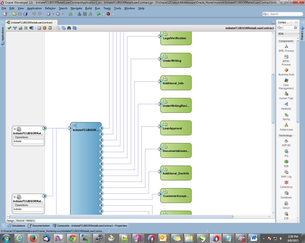 The process flow is loaded into JDeveloper and is displayed as given below Clicking on