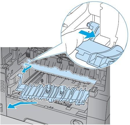 NOTE : Locate the duplexer at the l eft - hand side of the product. Figure 12. Remove the duplex accessory Step 3: Remove the fuser-entrance guide 1.