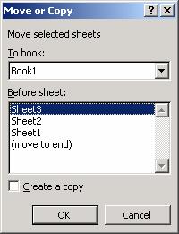 Figure 2. The Move and Copy dialog box. (5) Copying a worksheet You can make an exact copy of a worksheet either in its original workbook or in a different workbook.