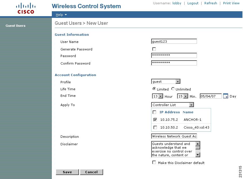 Client Login Adding Guest User Accounts A template is used to create guest user account in Cisco WCS that can be applied to all controllers that the guest user or users are allowed access.