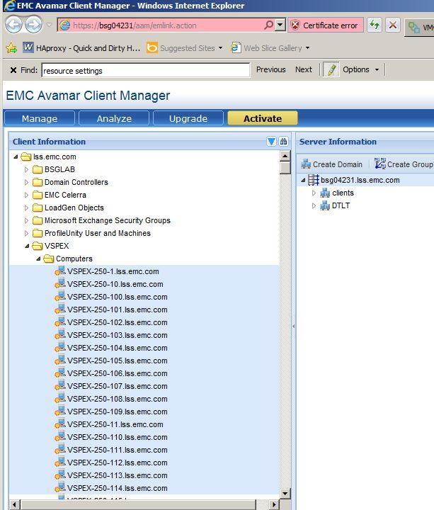 (noted by light-blue shading). Figure 75. Avamar Client Manager select virtual desktop clients 10.